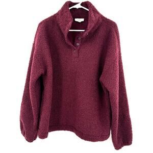 Loft Size Large Sweater Red Fleece Pullover‎ 1/4 Snap Long Sleeve Outerwear NWT
